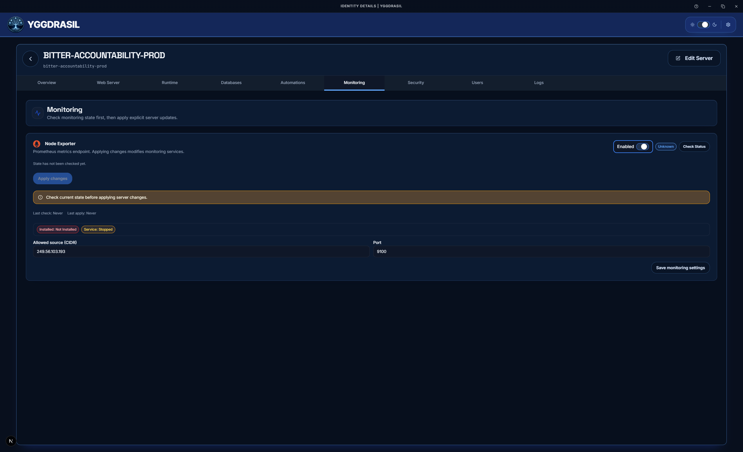 Yggdrasil monitoring module screenshot