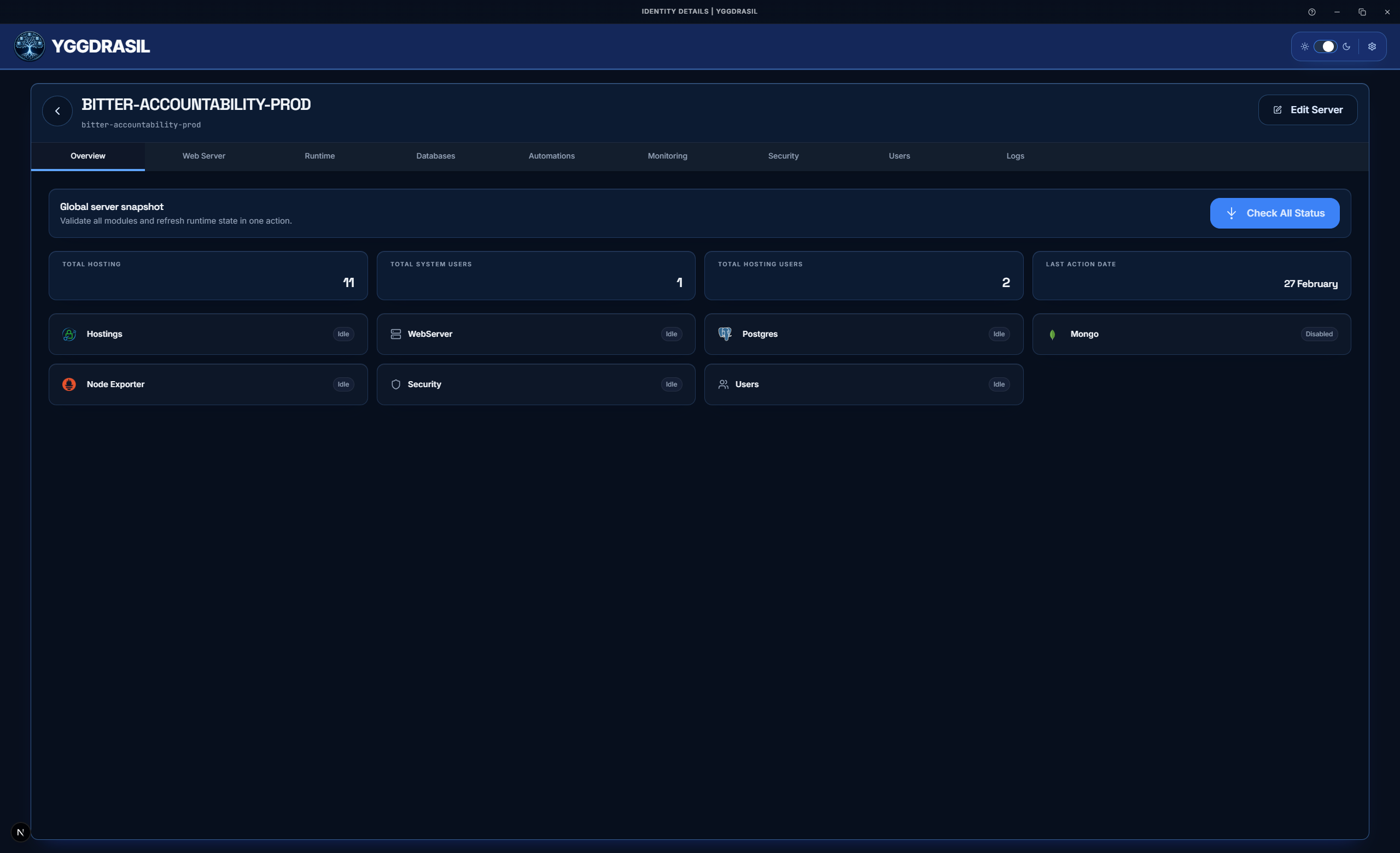 Yggdrasil Overview module screenshot