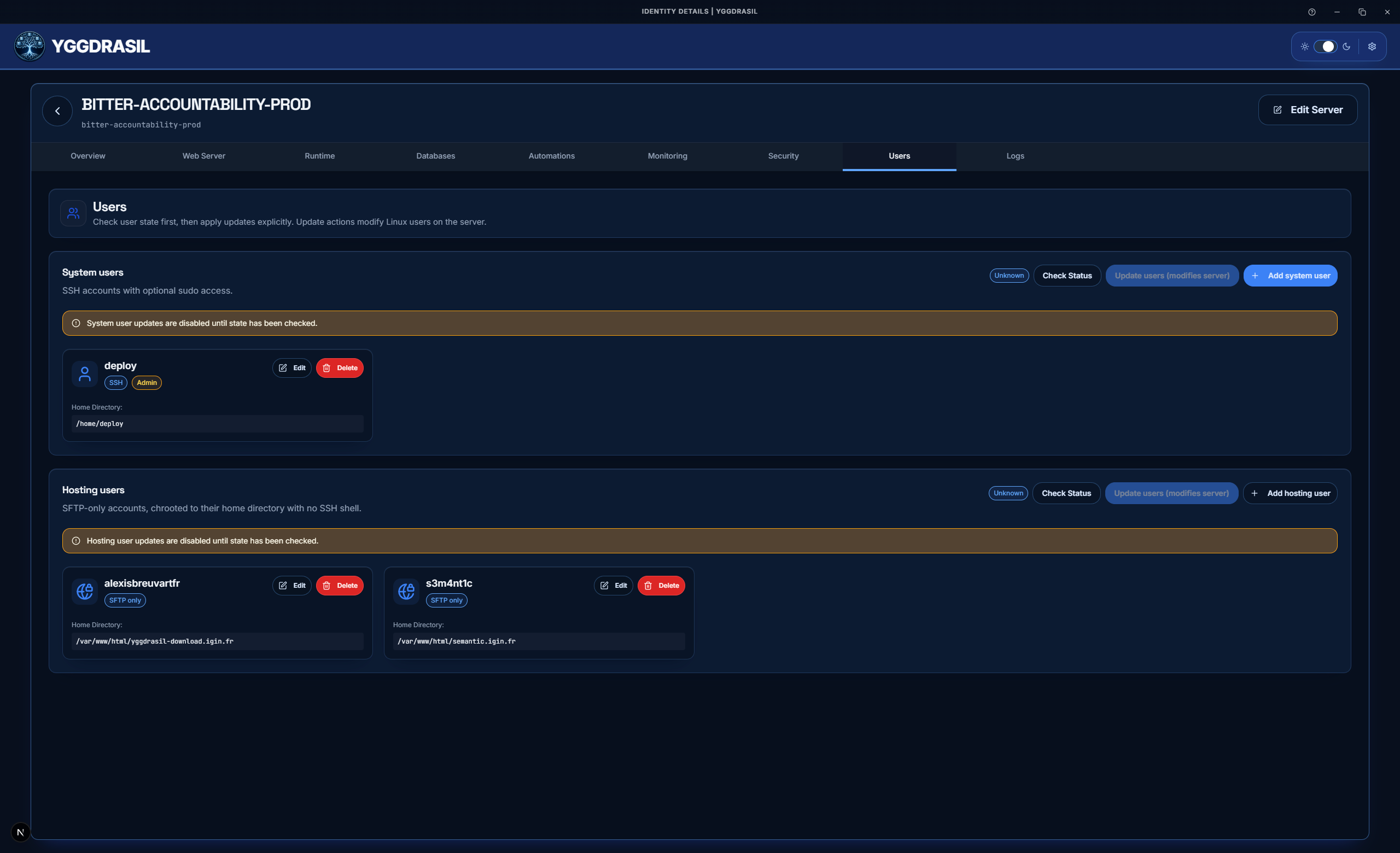 Yggdrasil Users module screenshot