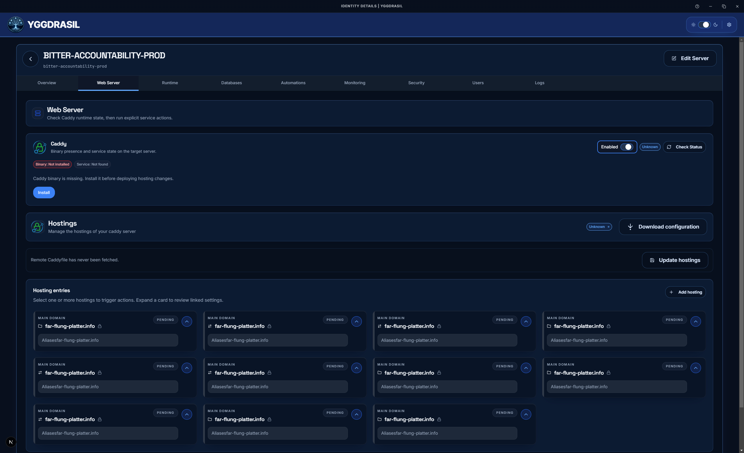 Yggdrasil Web Server module screenshot